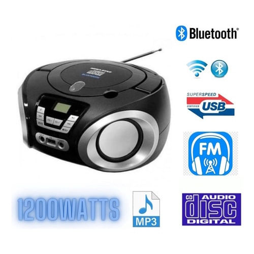 Rádio Portátil Com Usb Mega Star Boombox Preto 1200 W Rms - Mp1842bt
