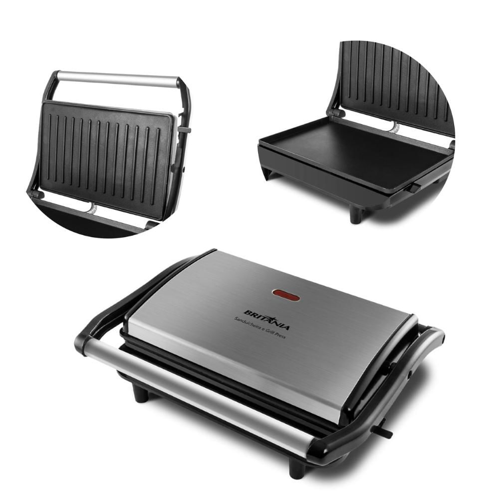 Grill + Sanduicheira Britânia Press 2 em 1 Inox - 220v Bgr27i
