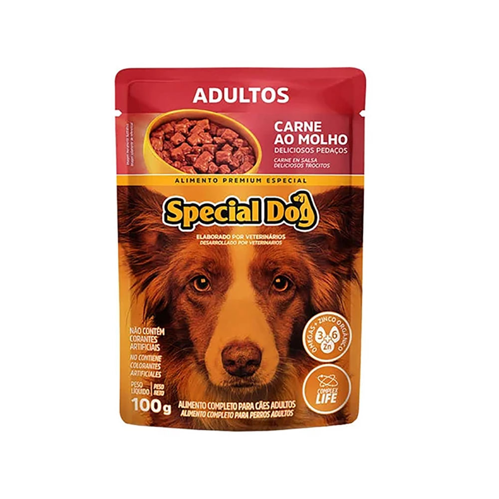 Kit 5 Racao Special Dog Sache Caes Adultos Carne - 100g