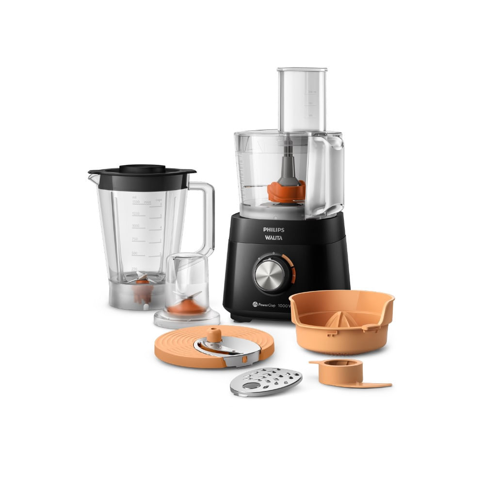 Multiprocessador Philips Walita Powerchop 1000 + 6 Acessórios Preto 1000w Hr7304 - 110v