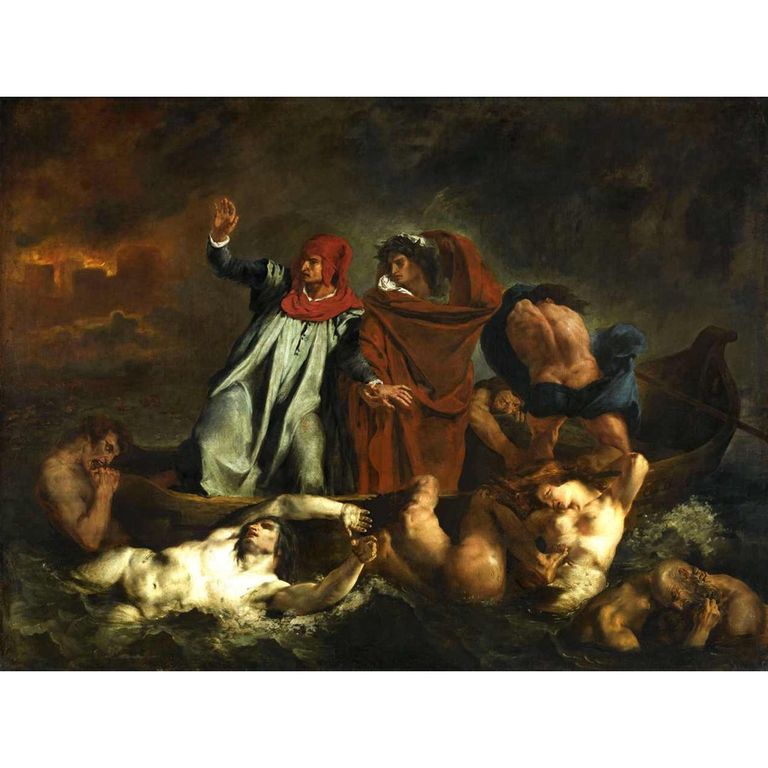 A Barca de Dante de Eugène Delacroix, 30 x 40 cm, Tela Canvas Para