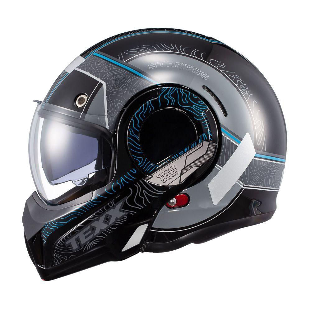 Capacete Texx Stratos 180 Topographic Preto E Azul 56