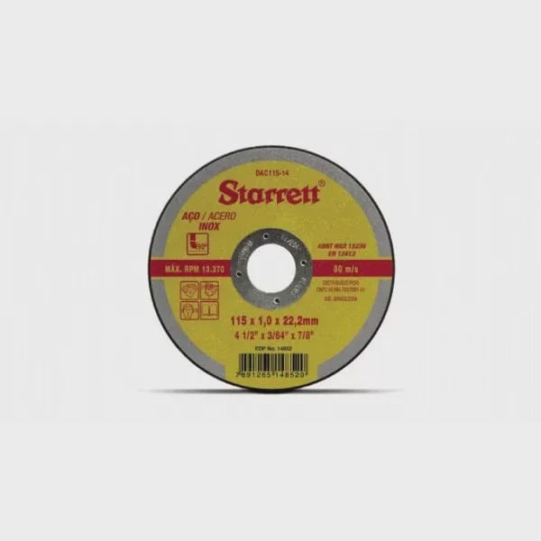Disco de Corte 4.1/2 1 Peça Starrett - Dac115-14