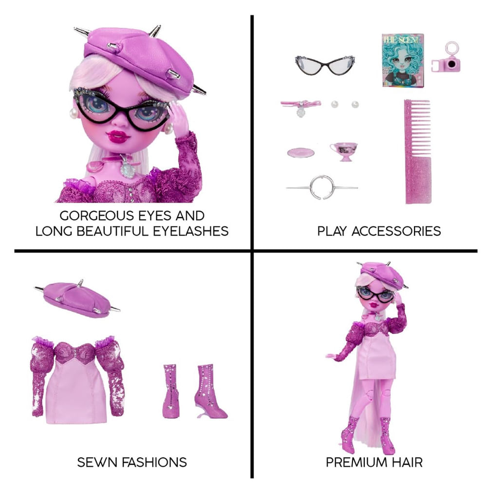 Boneca Fashion Rainbow High Lavender Lynn Purple com acessórios em