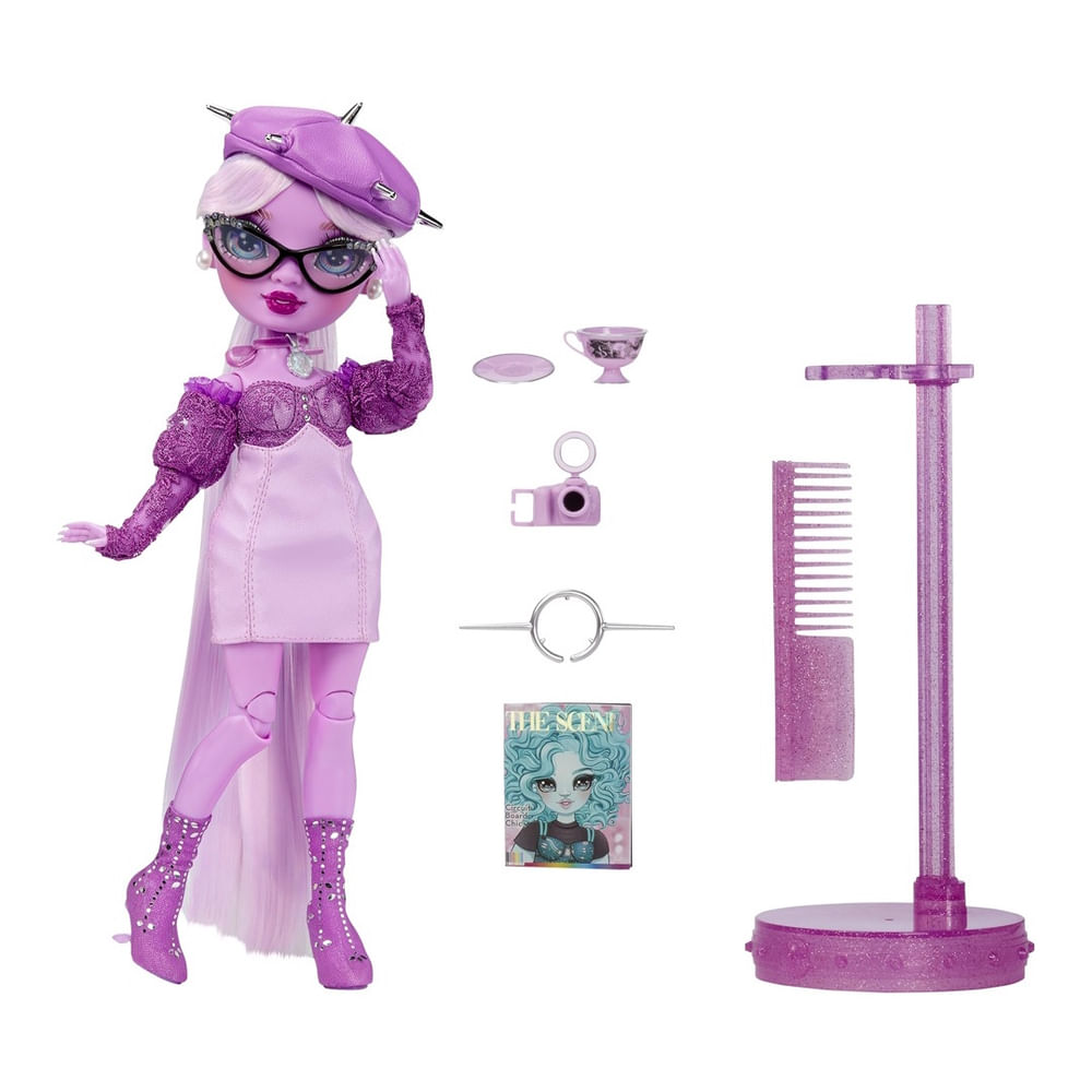 Boneca Fashion Rainbow High Lavender Lynn Purple com acessórios em