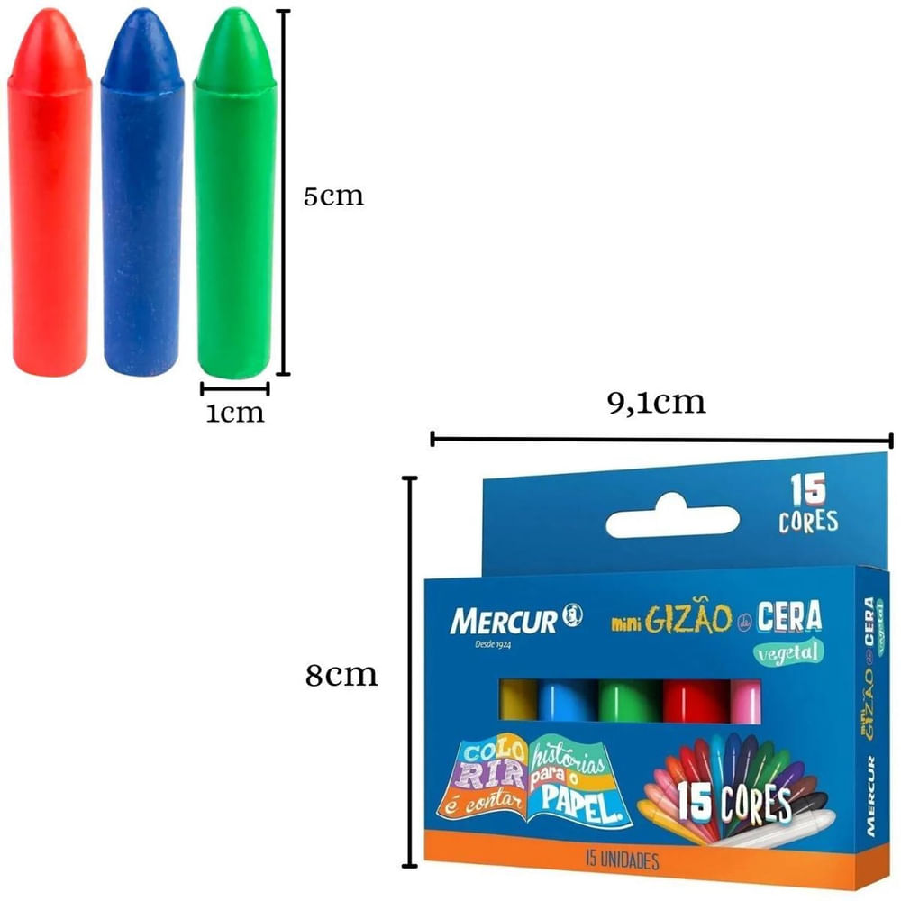 Mini Gizão De Cera Vegetal 15 Cores - Mercur em Promoção | Ofertas