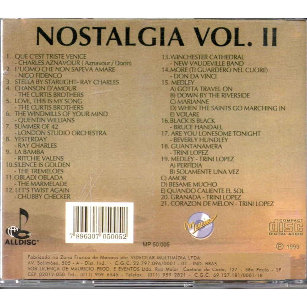 Cd Nostalgia Vol. 2 em Promoção | Ofertas na Americanas