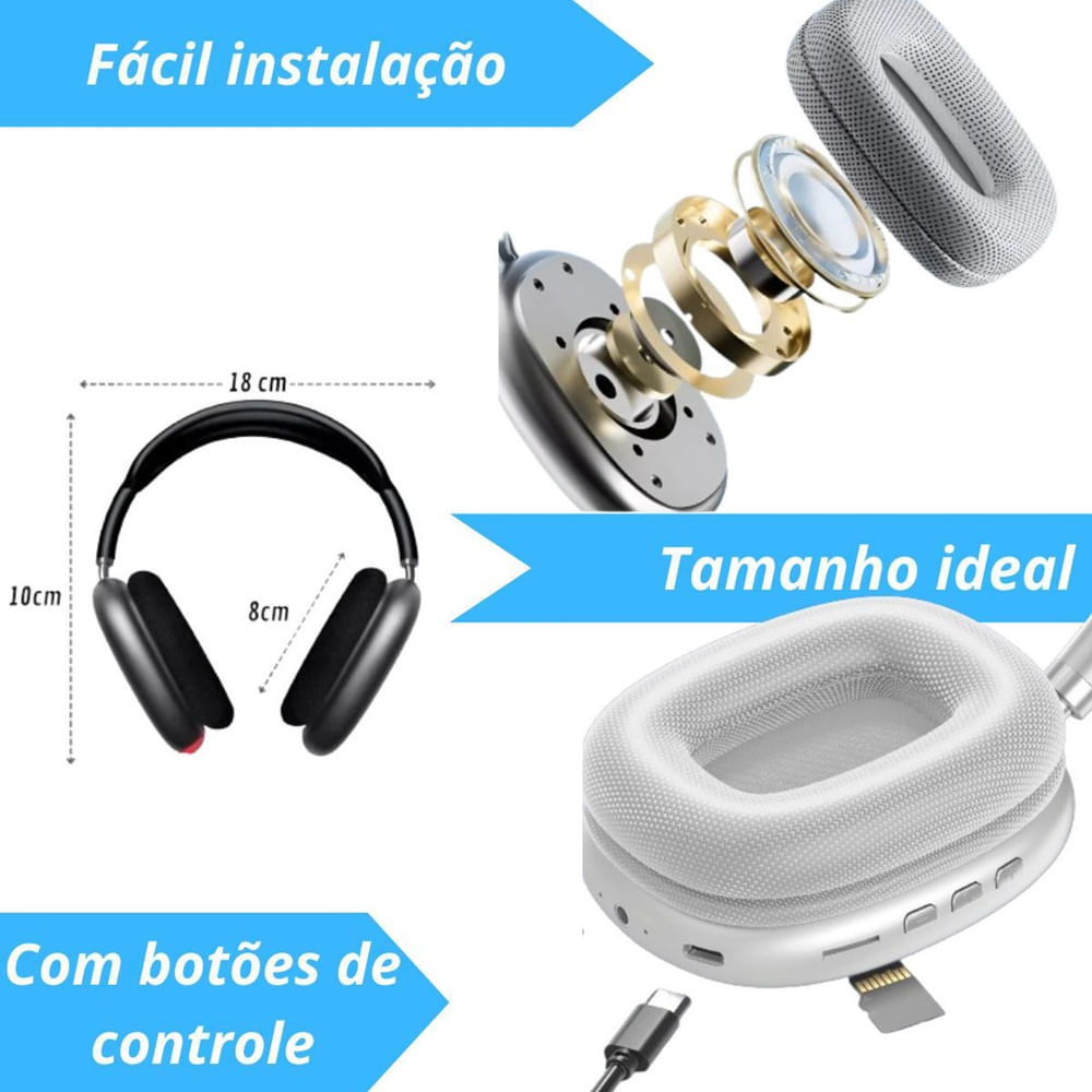 大人の上質  Fio Sem P9 Ouvido Fone Bluetooth Prata - Over-Ear Headphone トリートメント