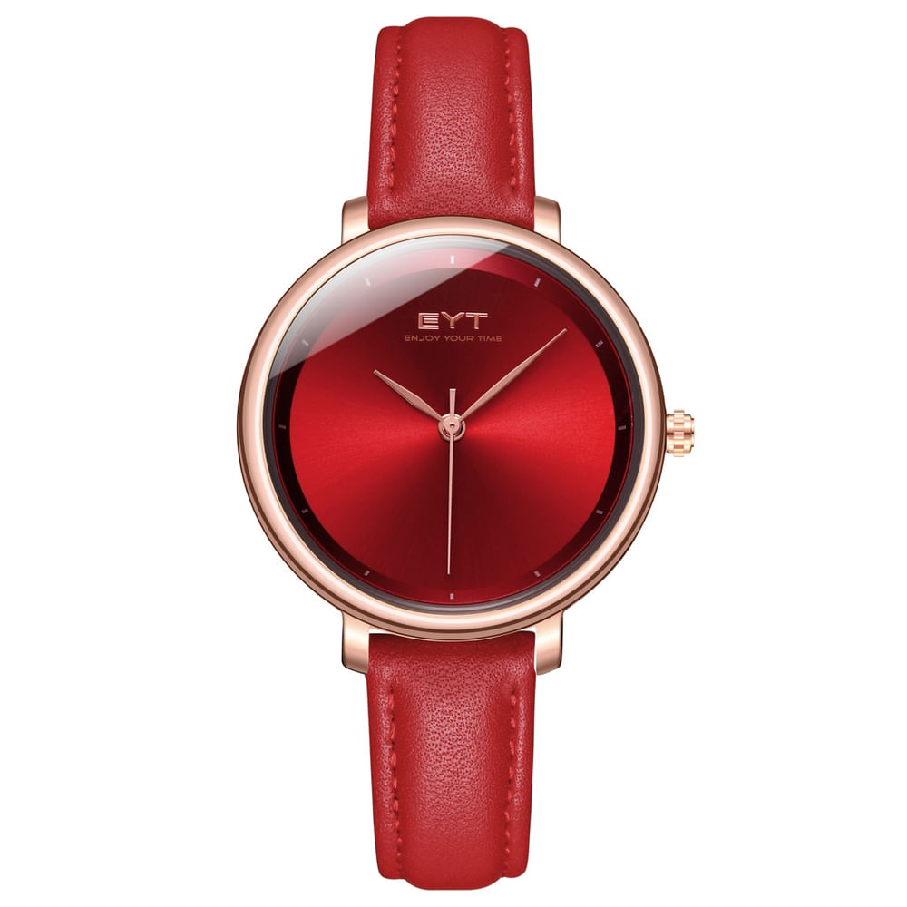 Relógio mod S6606L caixa ouro rosa, mostrador vermelho, pulseira
