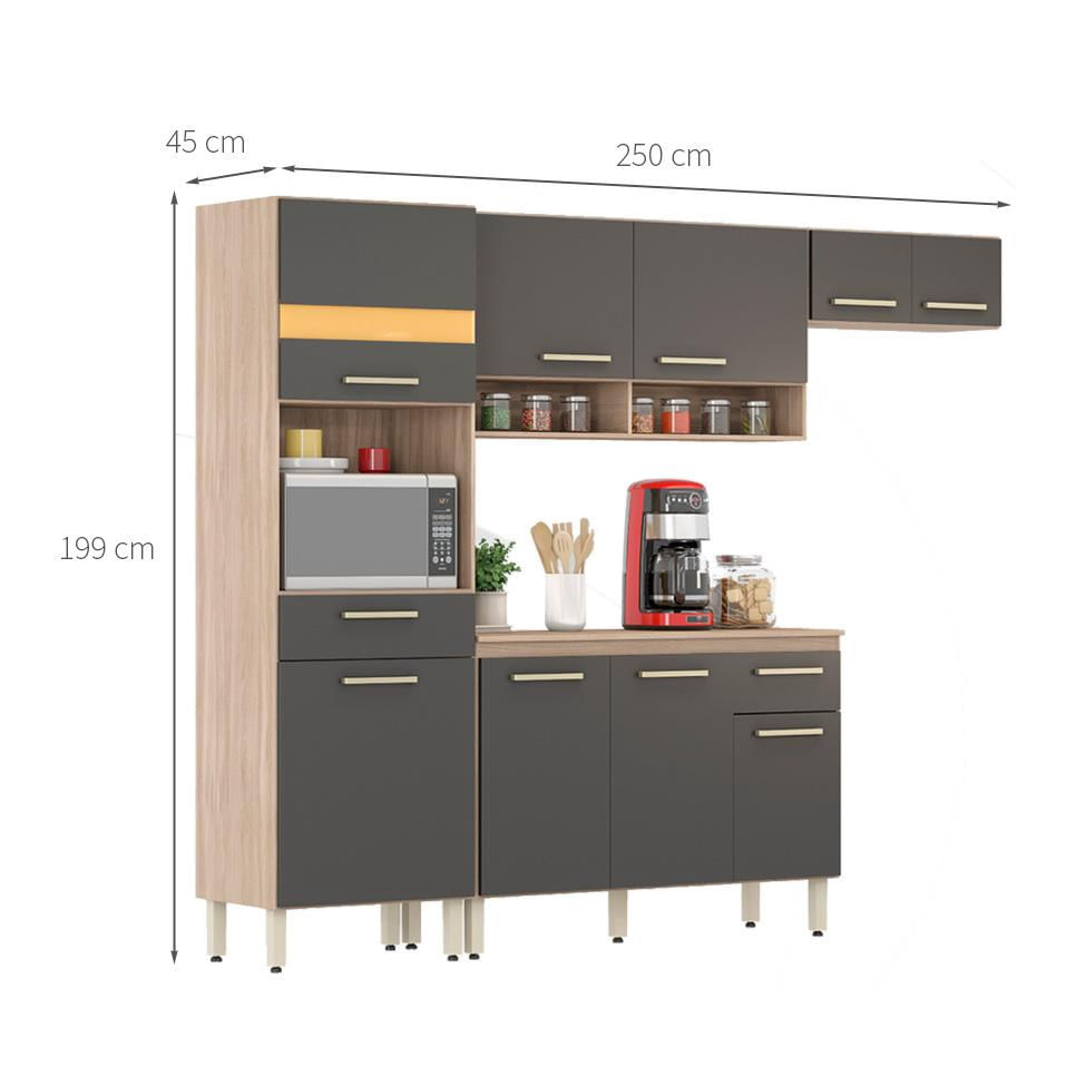 Cozinha Compacta Dama 9 pt 2 gv Avena e Grafite em Promoção