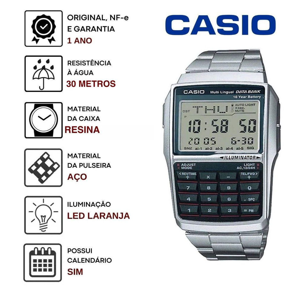 Relógio de Pulso Casio Masculino Digital Calculadora Agenda