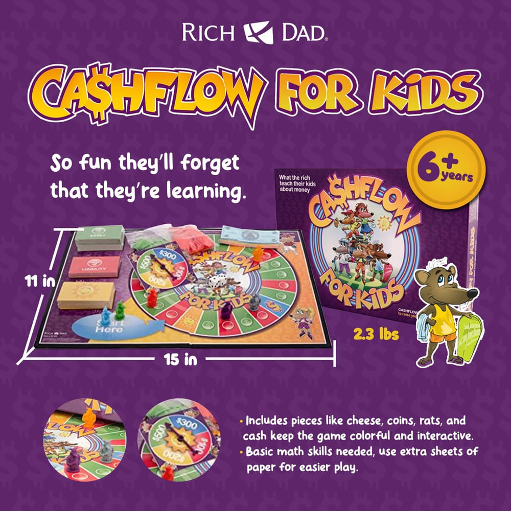 Jogo de Tabuleiro Rich Dad cashflow 6 Player Money Management Kids