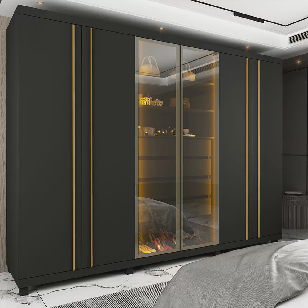 Guarda Roupas Casal 6 Portas com Pés e LED Absolut New Reflecta em Promoção | Ofertas na Americanas