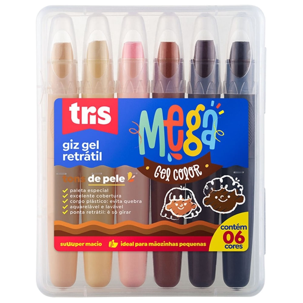 Giz gel retrátil mega tons de pele com 6 cores estojo tris em