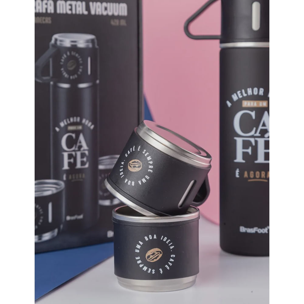 Garrafa Térmica com 3 Canecas Melhor Hora Para Um Café 420ml em