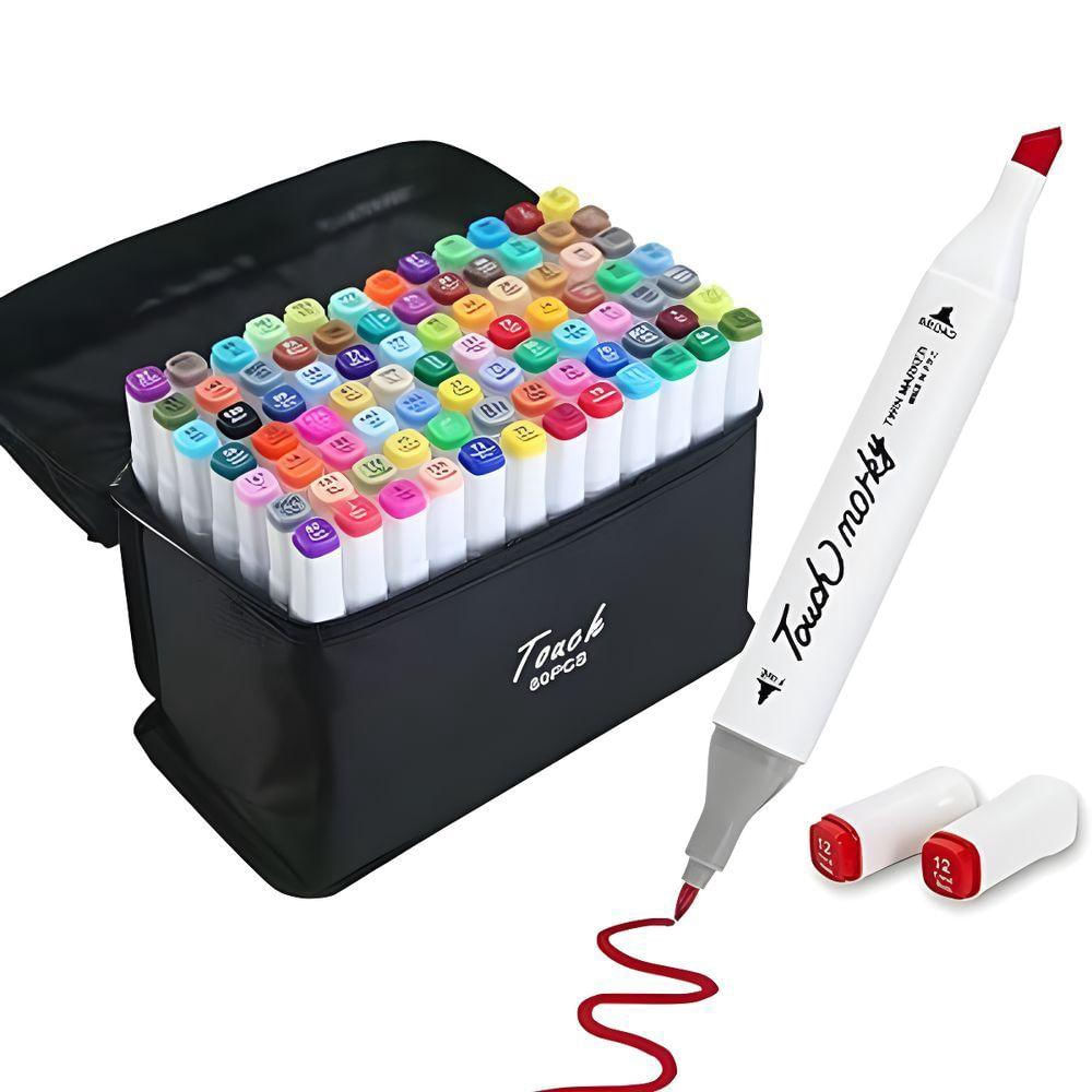 Conjunto De Canetas Marcador Permanente Ponta Dupla 80 Cores em