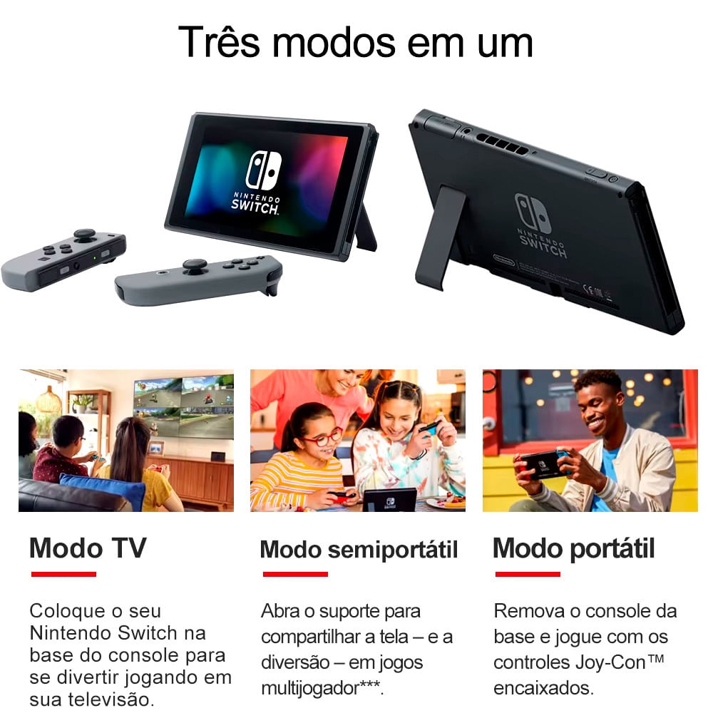 Console Nintendo Switch 32GB Cinza, Com Controle Joy-Con, Bateria
