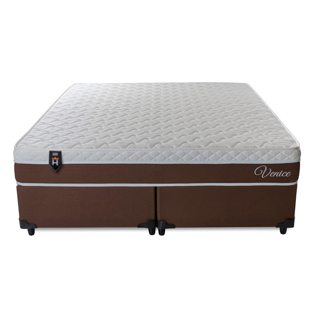 Conjunto Cama Box Queen Size Venice 158x198x60 Marrom/Branco c