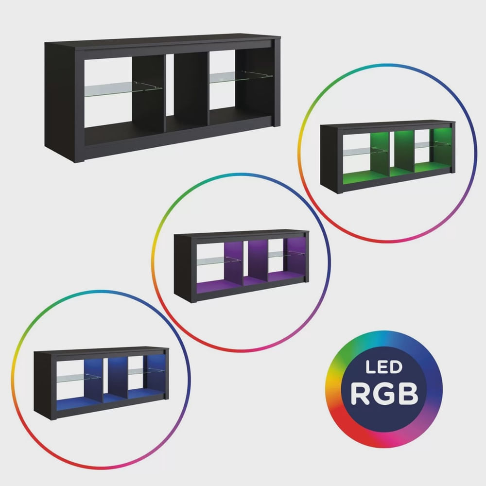 Rack para Tv até 55 Polegadas Estilo Gamer com 2 Prateleiras em Vidro e ...