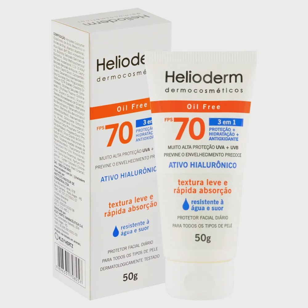 Protetor Solar Facial Helioderm Oil Free 3 em 1 fps 70 Sem Cor 50g