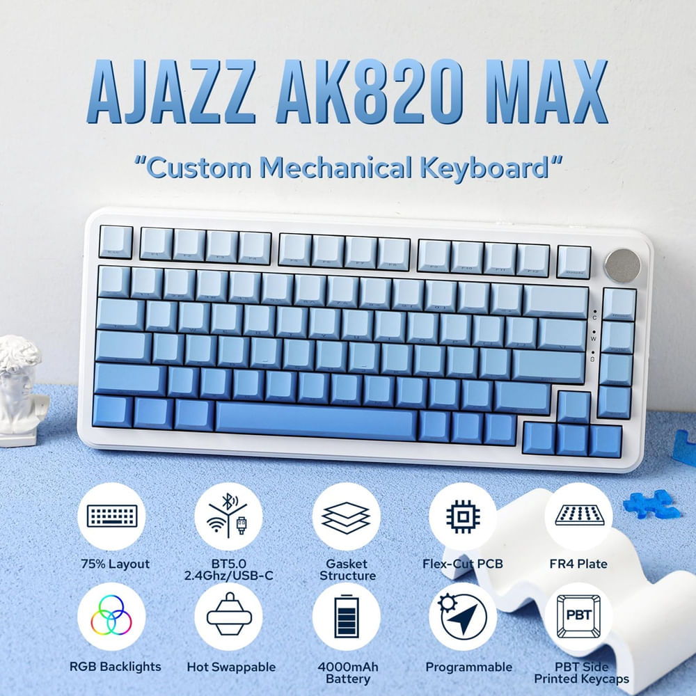 ai Teclado mecânico sem fio MechLands ajazz AK820 max em Promoção
