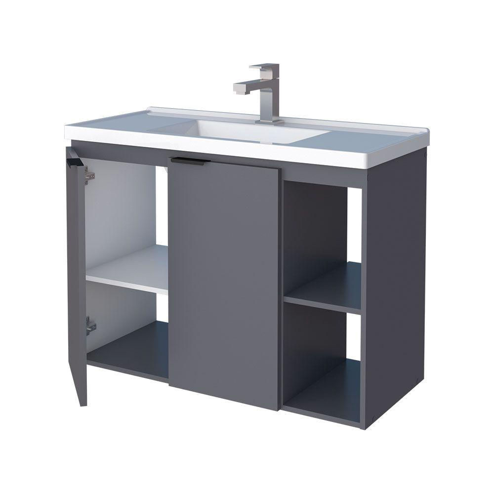 Gabinete Banheiro 80 Madeira Aster Cozimax Tampo Lavatório Em