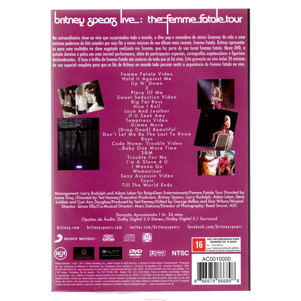 Dvd Britney Spears Live - The Femme Fatale Tour em Promoção