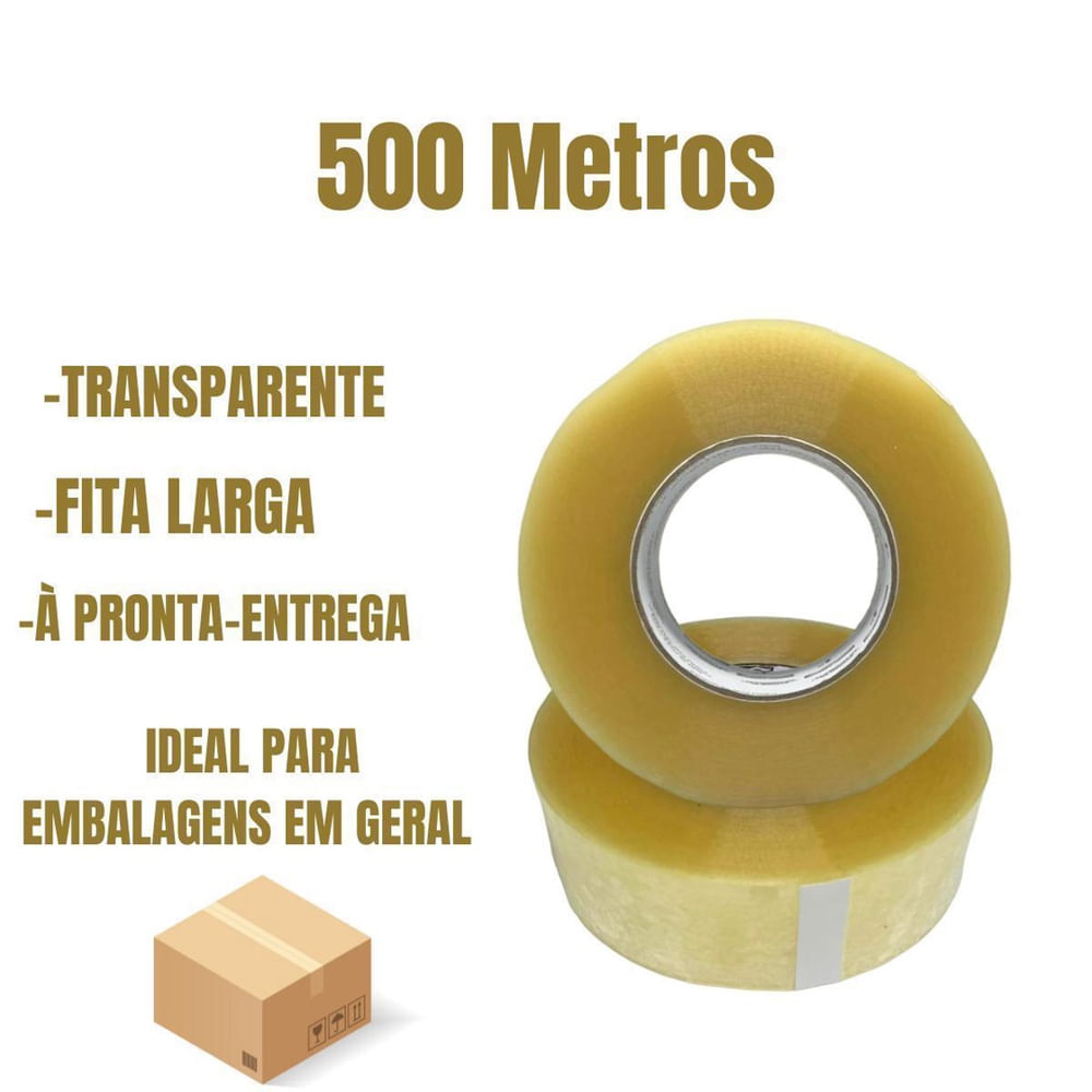 Fita Larga 500 Metros Transparente Durex Com Alta Aderência