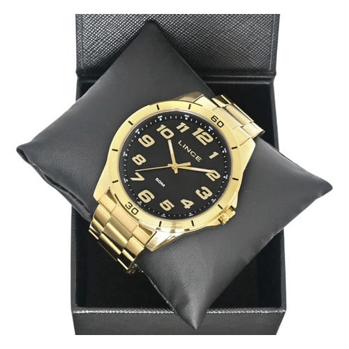 Relogio Lince Masculino Dourado Preto Com Números Mrgm003l46 em