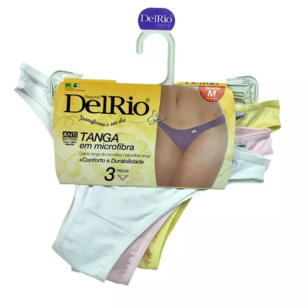 Kit com 3 Calcinhas DelRio Tanga em Microfibra Festa Sortido em