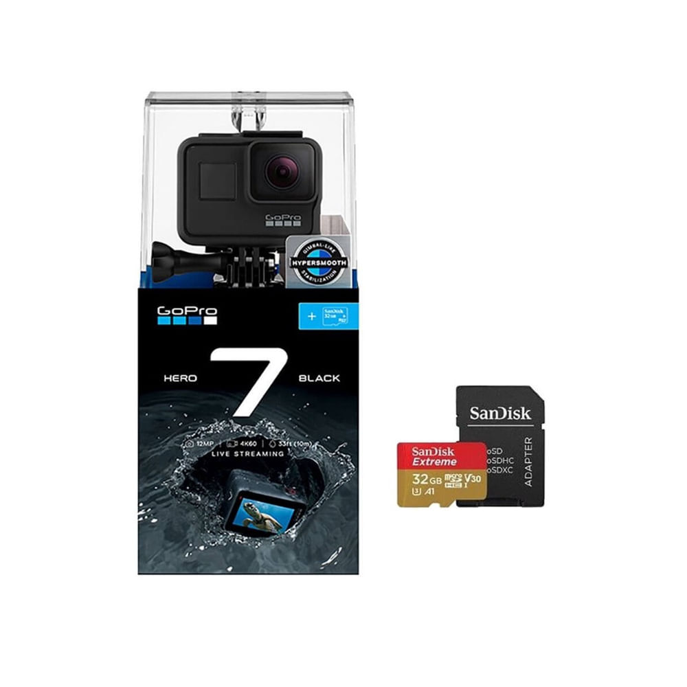 GoPro HERO 7 セット Kit Câmera GoPro hero 7 Black 4K + Cartão 32Gb Sandisk Extreme em