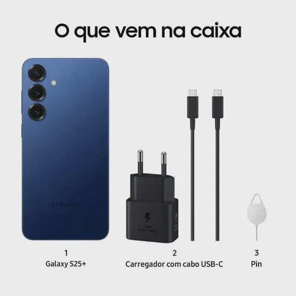 Samsung Galaxy S25 ネイビー 256GB Celular Samsung Galaxy S25 5G, 256GB, 12GB RAM, Câmera Tripla de
