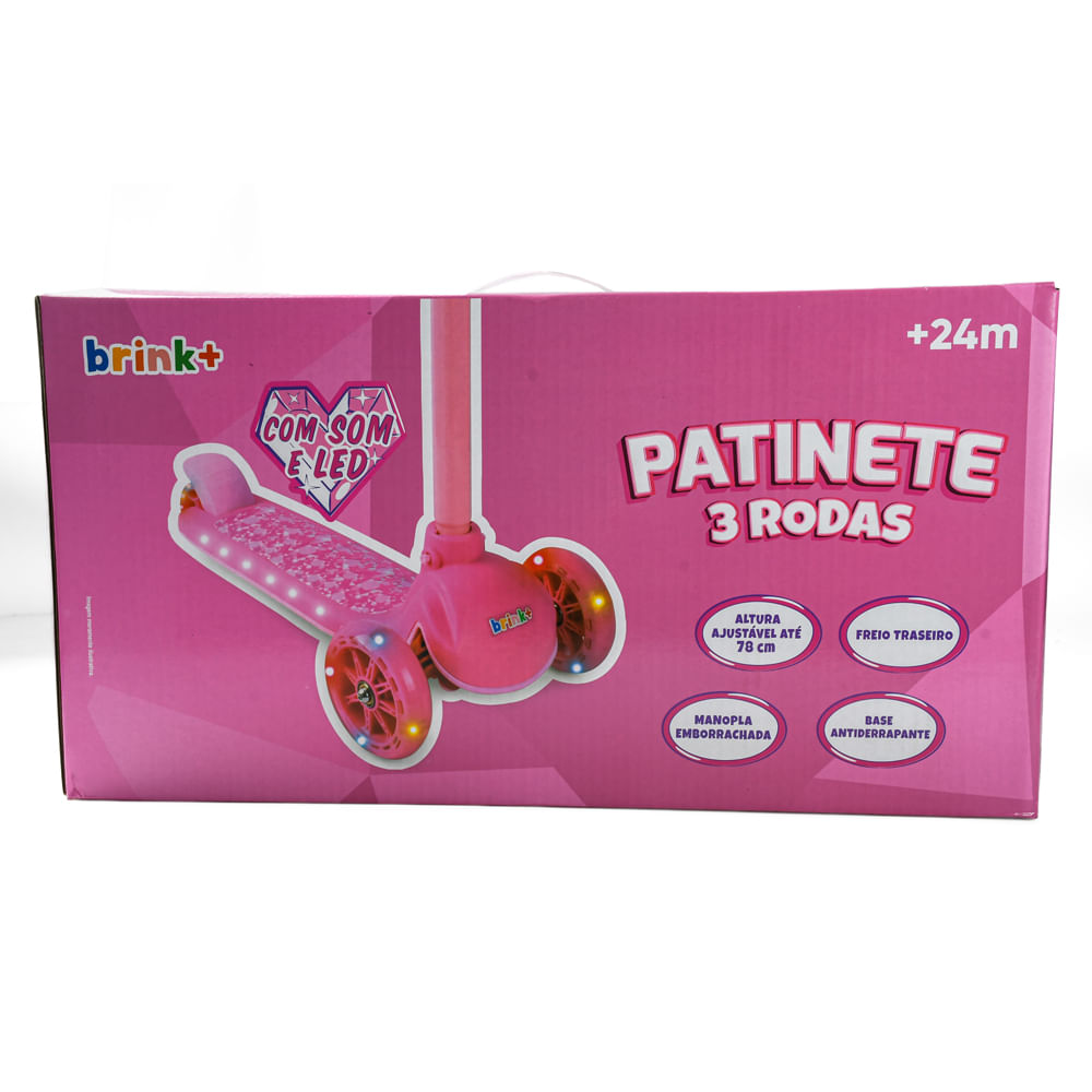 Encontraproduto.com.br - Patinete Infantil 3 Rodas Brink+ LES151 com Som e LED Rosa Metal e PVC