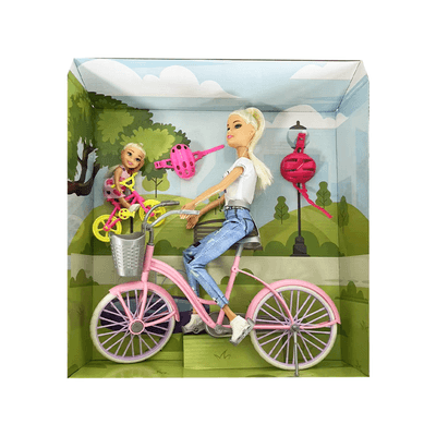 Conjunto Boneca Fashion Tiny no Passeio Brink+ com Bicicletas e Capacetes