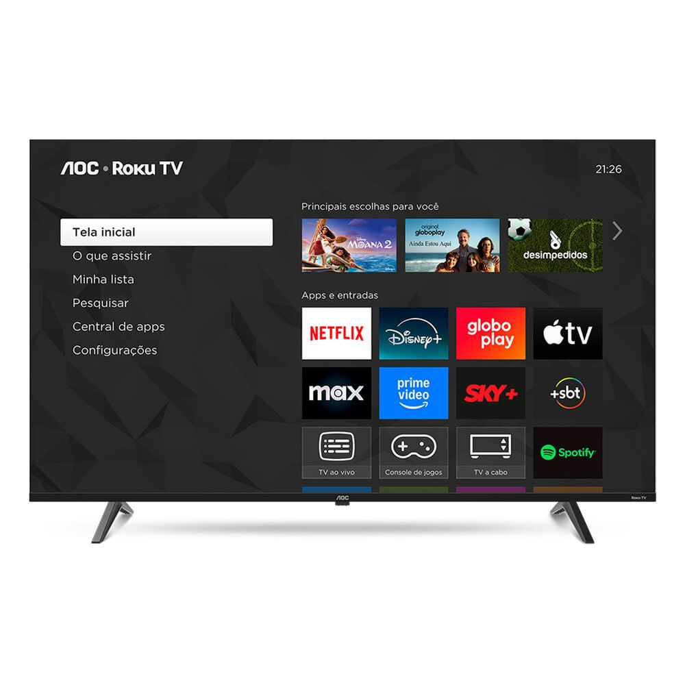 Tv Aoc 45 Polegadas Le45 Smart TV AOC 50 Polegadas, DLED, 4K, Roku TV - 50U7045/78G