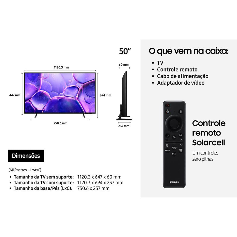 Smart TV 50 Polegadas U8600F 2025 Crystal UHD 4K Samsung UN50U8600FGXZD