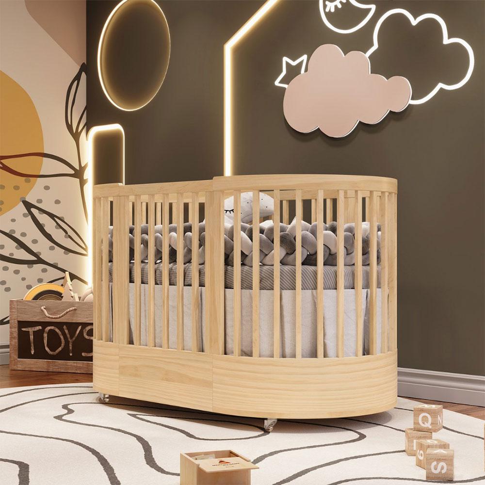 Berço Multifuncional Wave Nature MDF e Madeira Maciça Natural Fosco