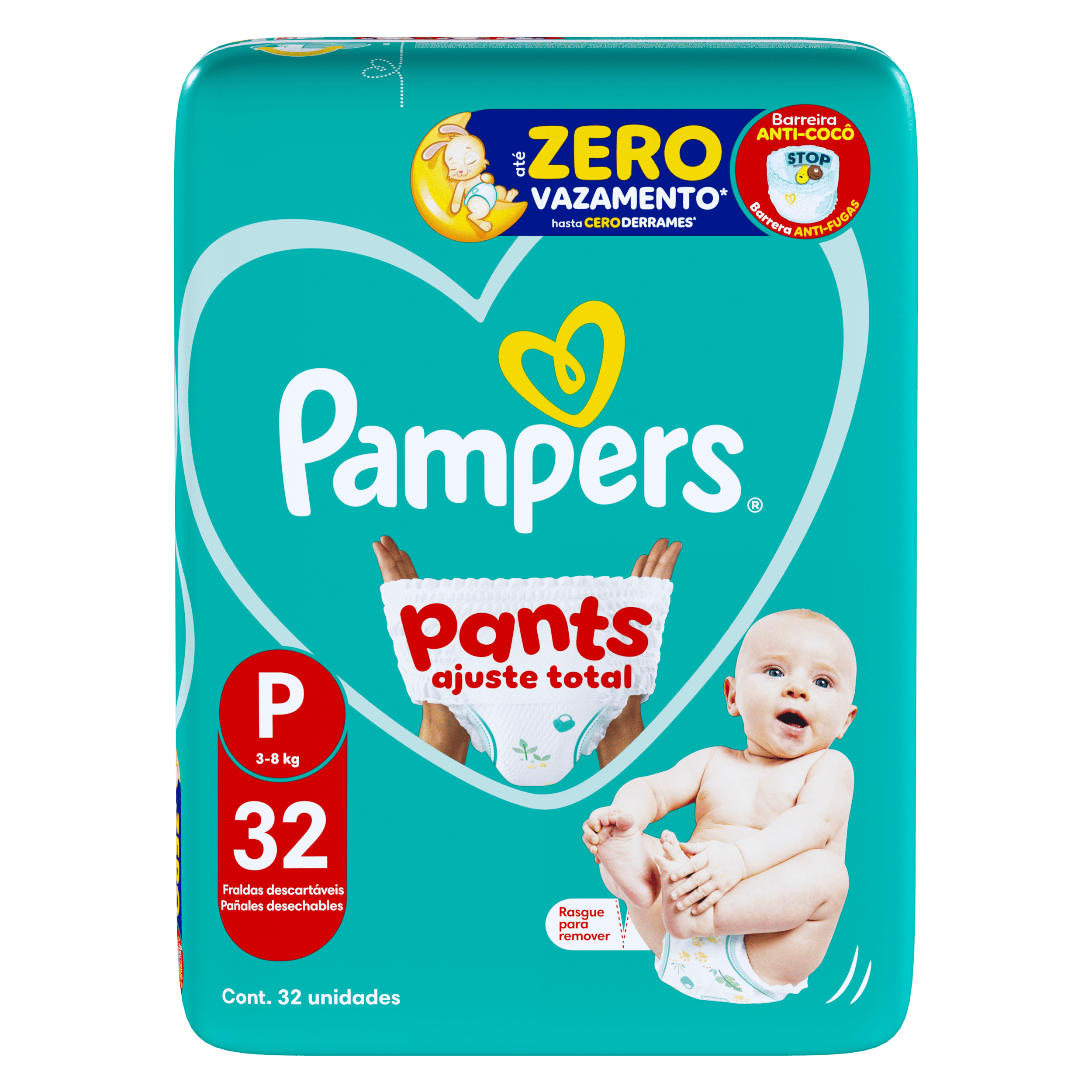 Fralda Pants 32 Unidades P Pampers Cintura Elástica 360° Fralda Descartável Pampers Pants Mega P 32 Unidades