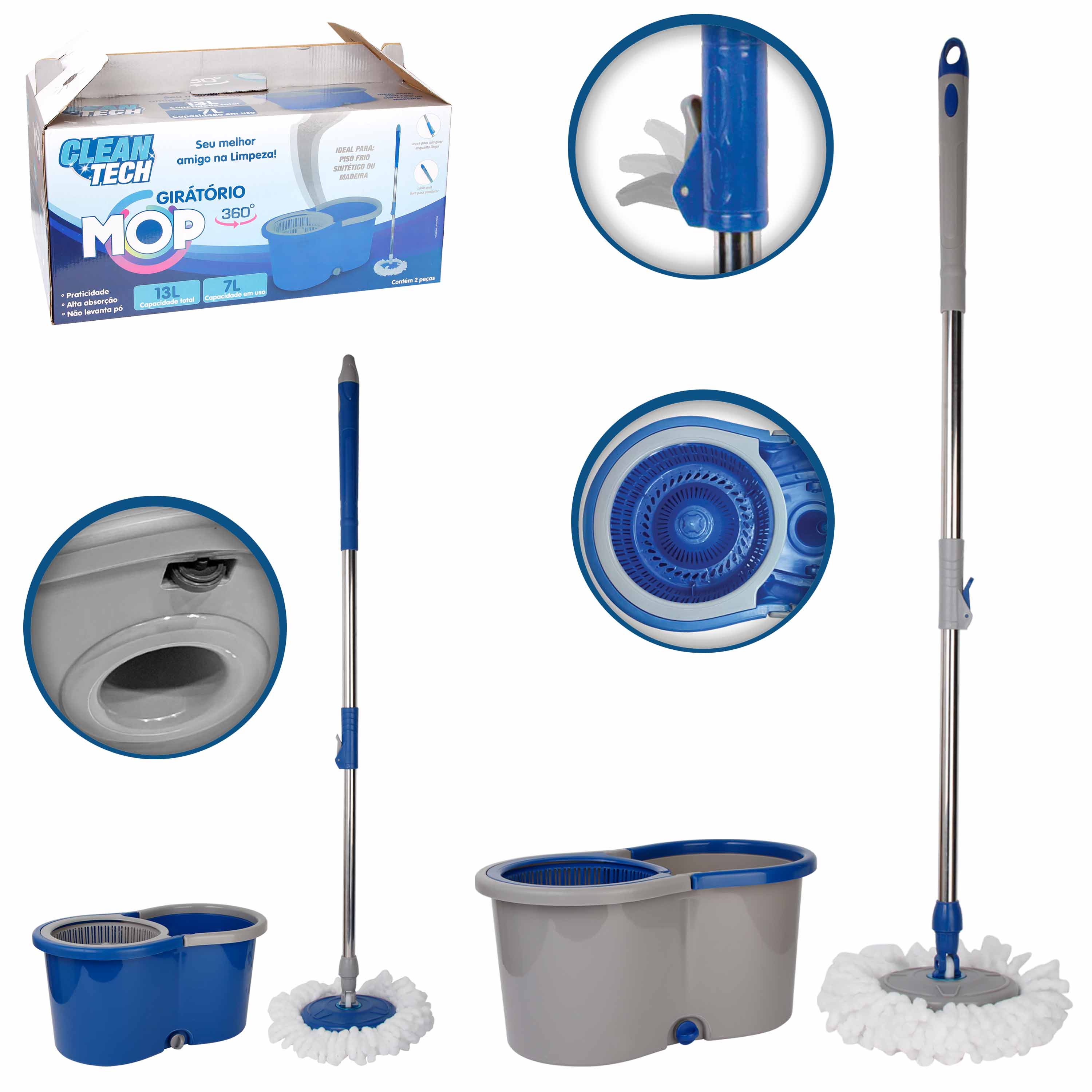Mop Giratório Clean Tech 13L Cesto Inox | Americanas