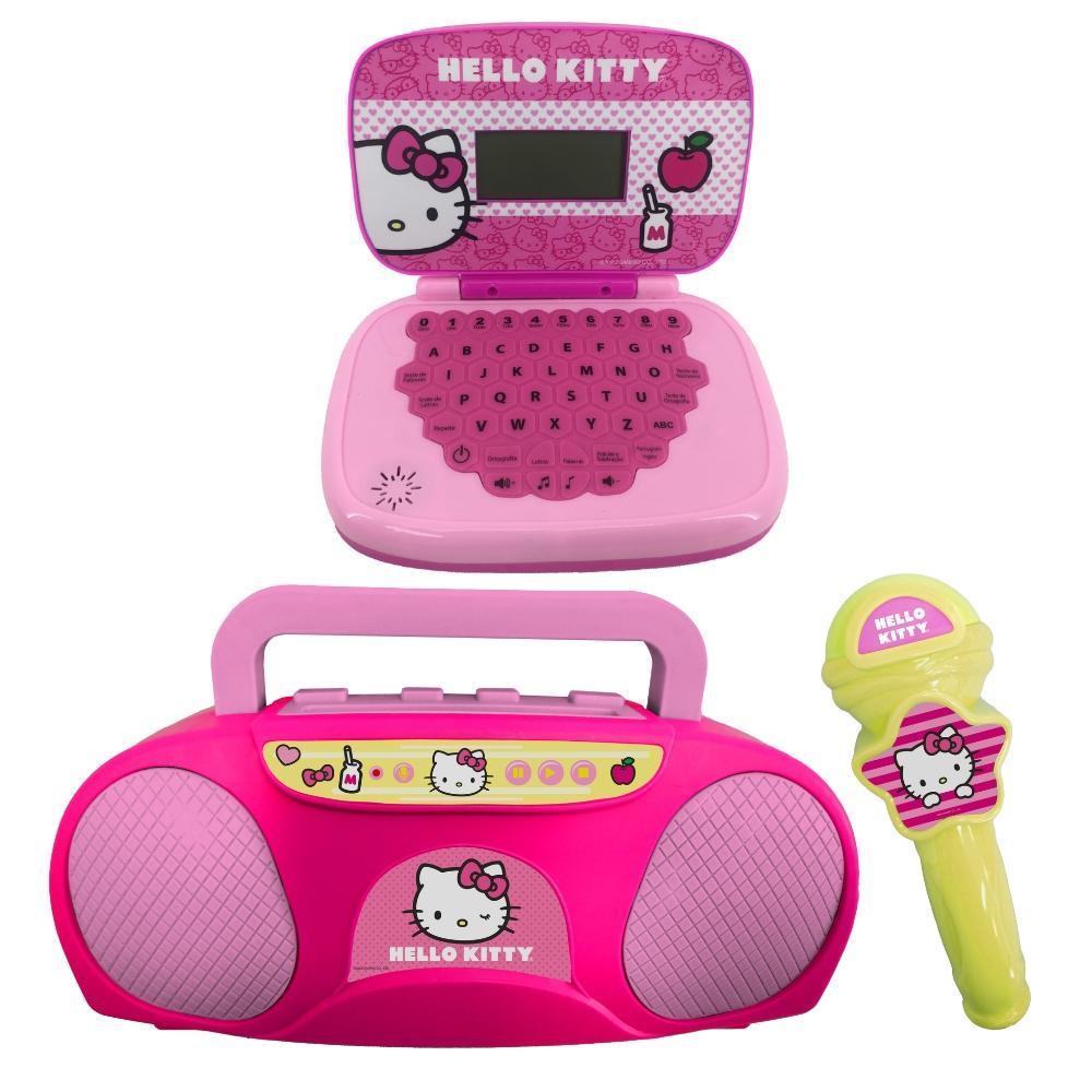 Kit Hello Kitty - Laptop Infantil Bilíngue + Boombox Karaoke