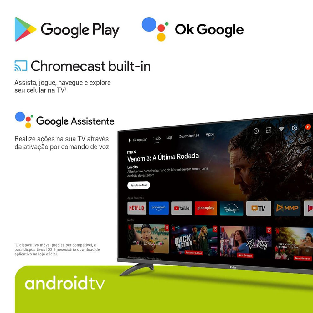 Smart TV 50 Polegadas Philco 4K UHD P50EAA Google TV Dolby Audio ...