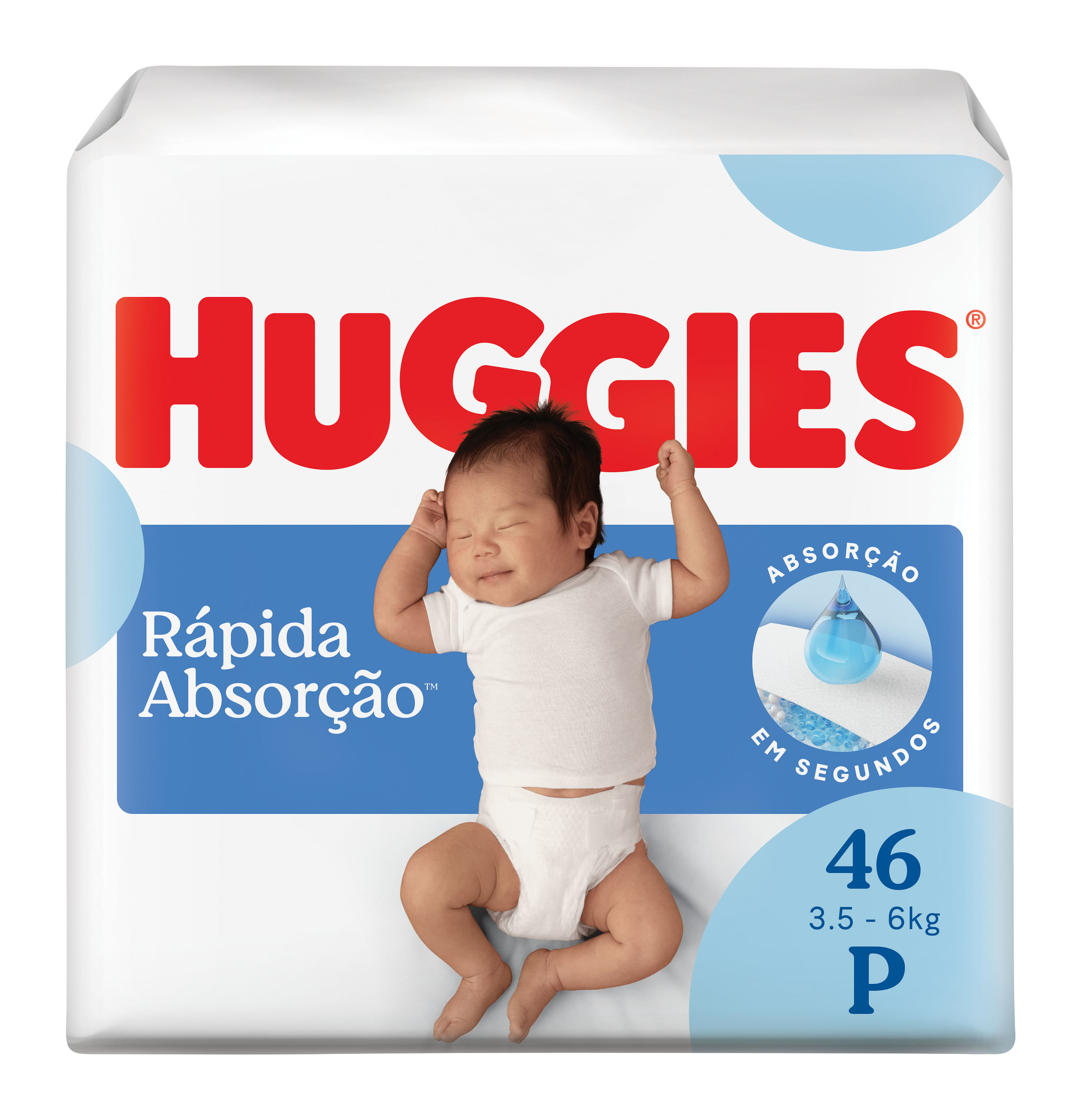Fraldas Huggies Rápida Absorção Mega P com 46 unidades