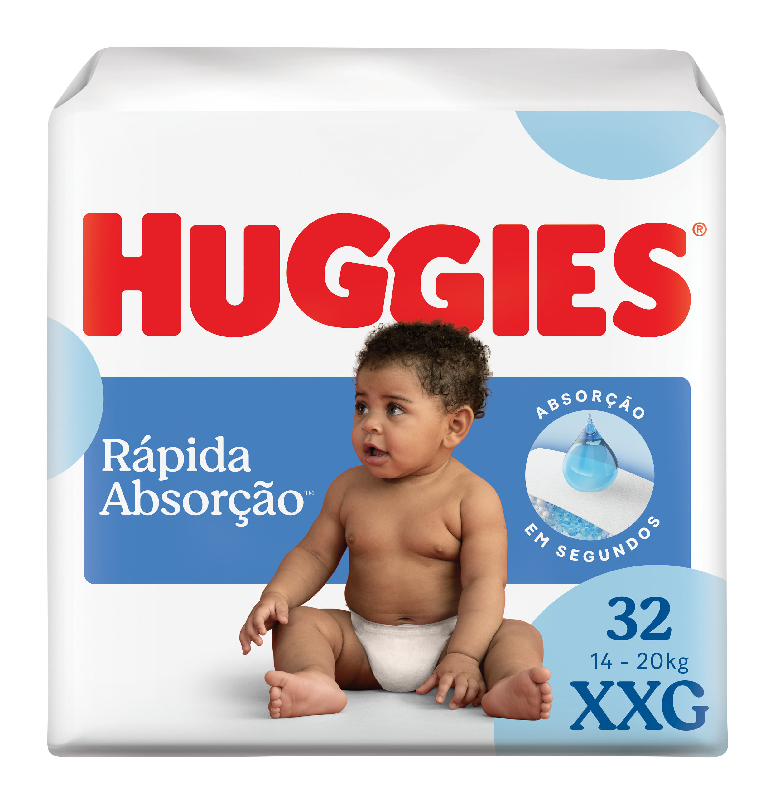 Fraldas Huggies Rápida Absorção Mega XXG com 32 unidades
