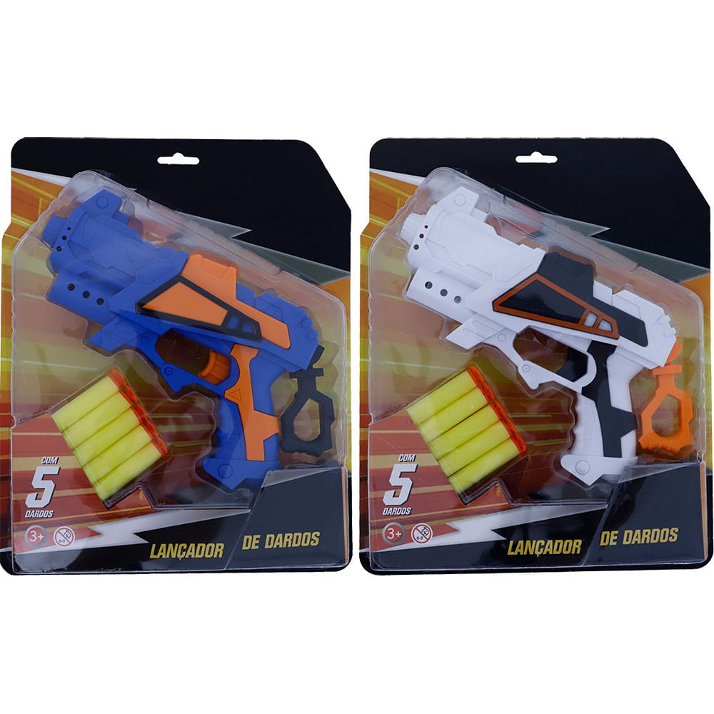 Encontraproduto.com.br - Lançador de Dardos Infantil Brink+ Air Blaster com 5 Dardos Colorido