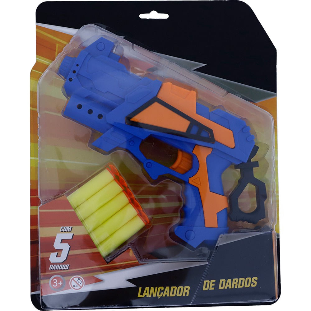 Encontraproduto.com.br - Lançador de Dardos Infantil Brink+ Air Blaster com 5 Dardos Colorido
