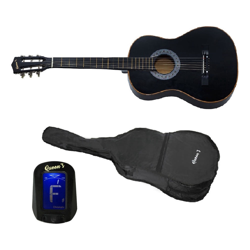 Kit violão com Afinador e Capa Queens Preto N2334633