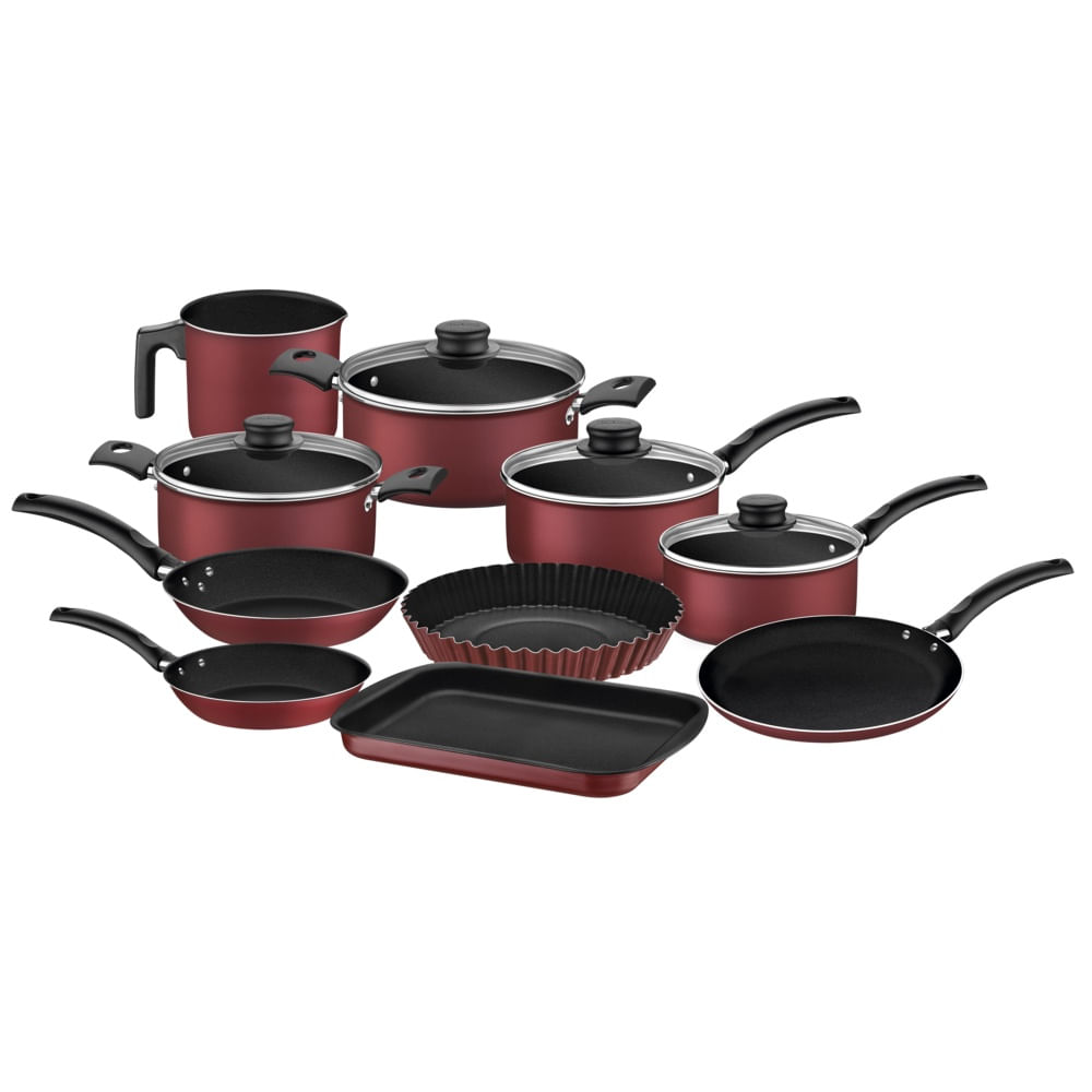 Jogo de Panelas Tramontina em Alumínio com Revestimento Interno e Externo Antiaderente Starflon Max Vermelho 10 Peças