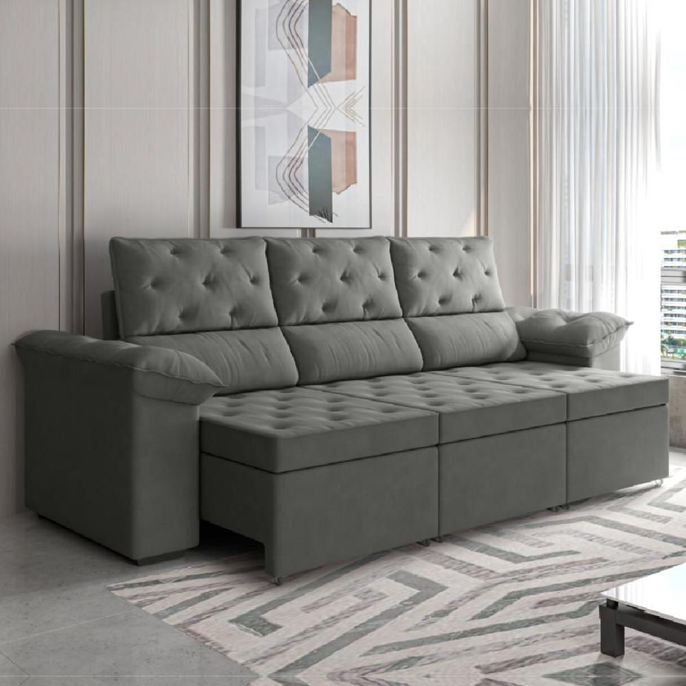 Sofá Retrátil 3 Lugares 2,10m York Suede Cinza em Promoção | Ofertas na Americanas