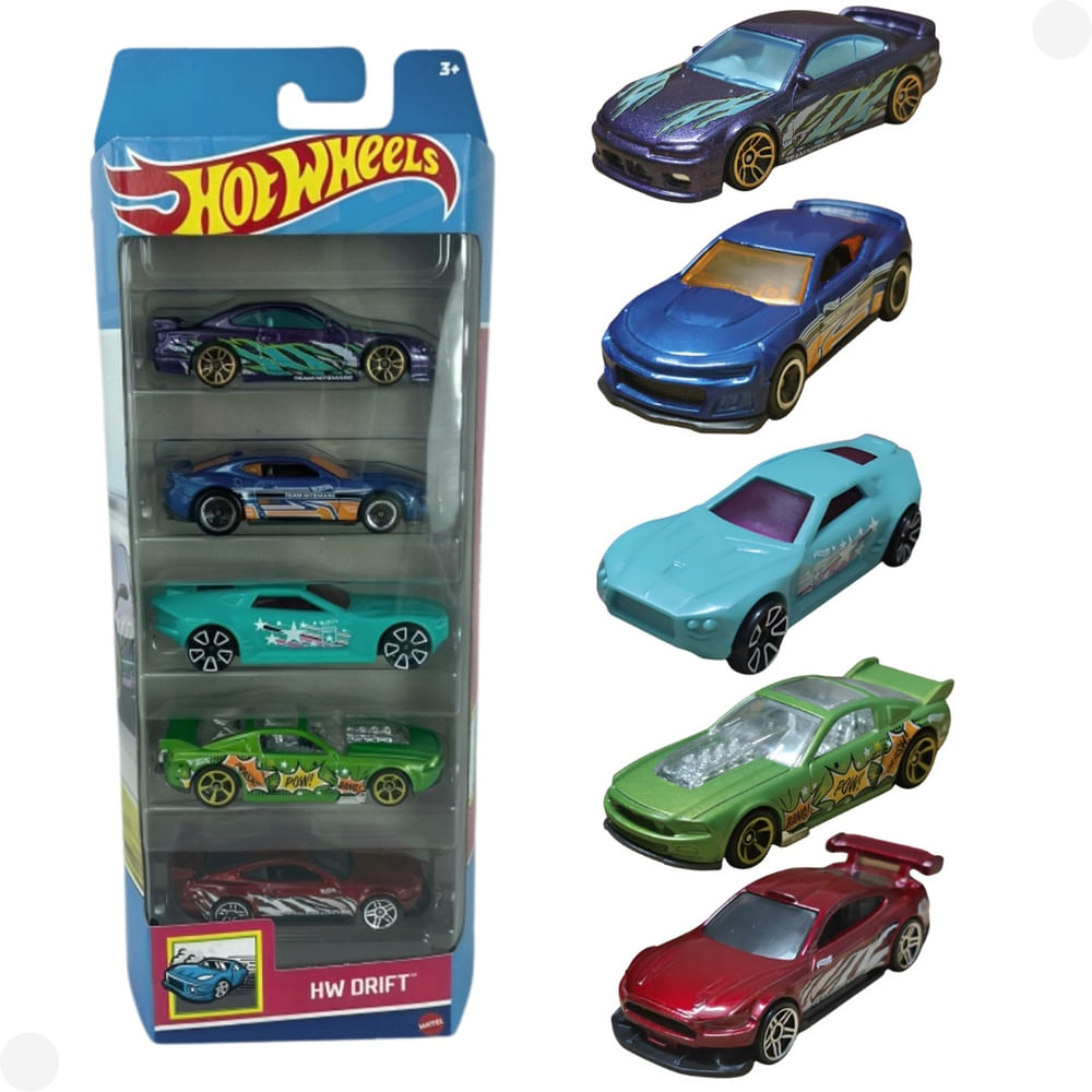 Carrinhos Hot Wheels hw Drift Pacote com 5 Miniaturas Escala 1:64