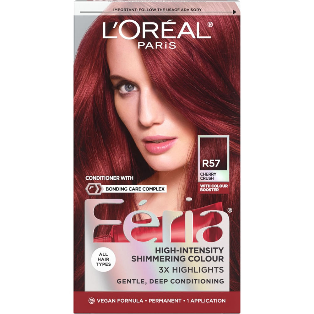 Tintura de cabelo L'Oreal Paris Feria R57 Cherry Crush, pacote com